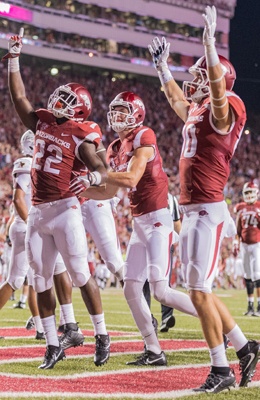 3-0 Hogs celebrate vs. Texas State.